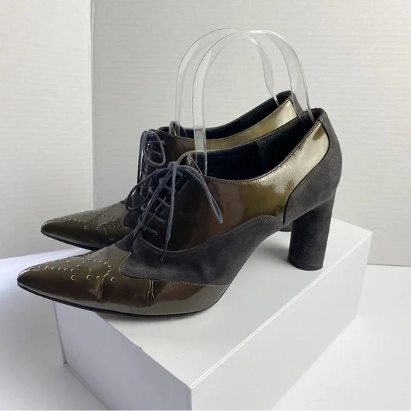 Richard Tyler Retro Lace-Up Oxford Heel Bootie Shoes - Picture 4 of 8